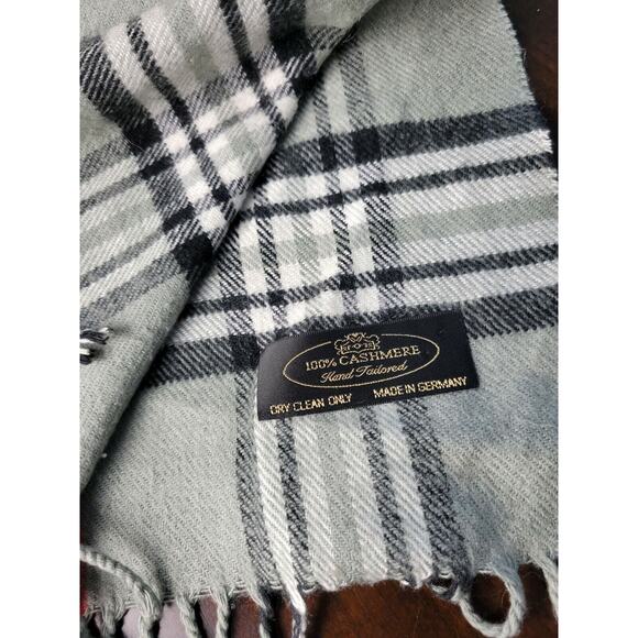 100% Cashmere Scarf Germany Gray Plaid - Picture 2 of 7